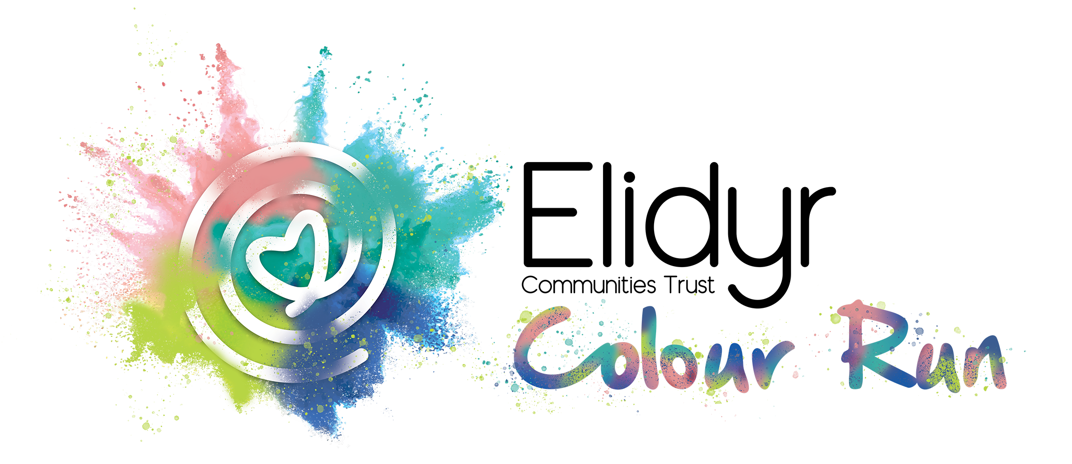Elidyr Communities Trust Colour Run logo. Image with an explosion of colour
