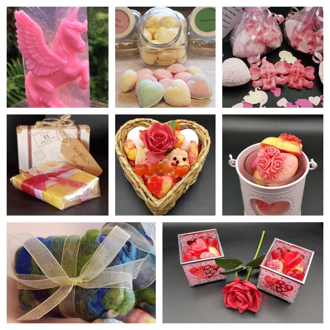 A collage of soaps.