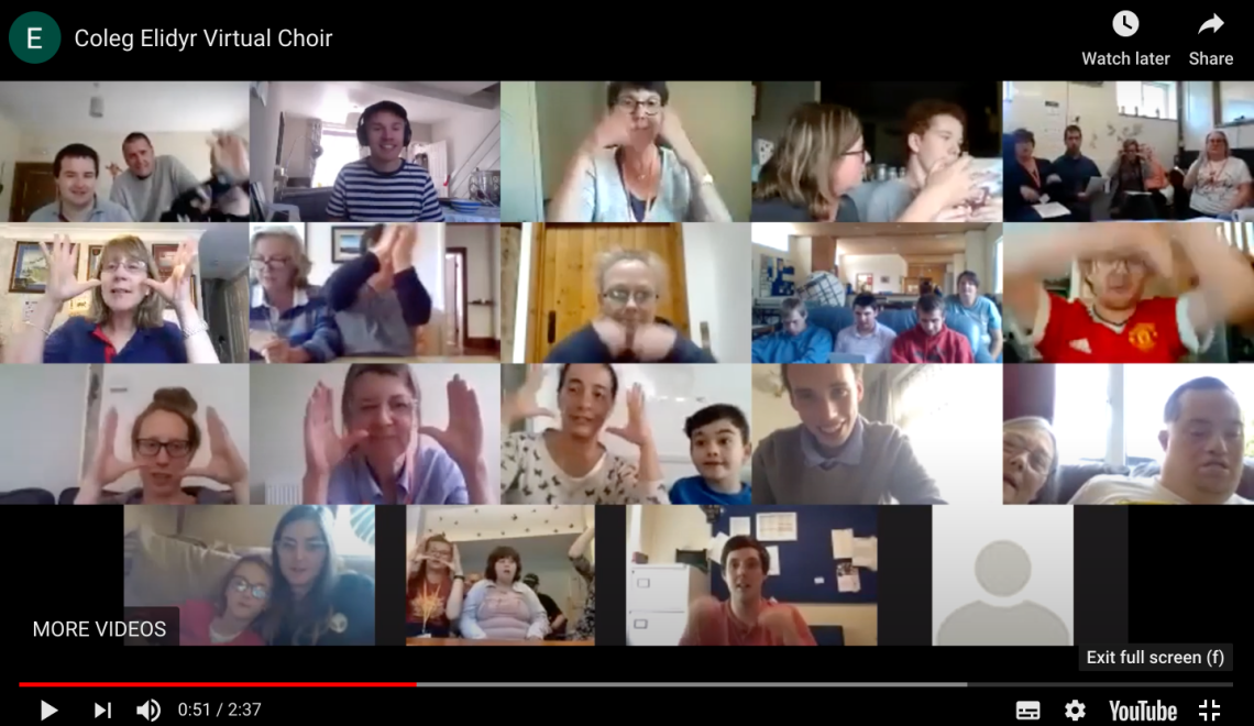 Virtual choir in a grid on YouTube.