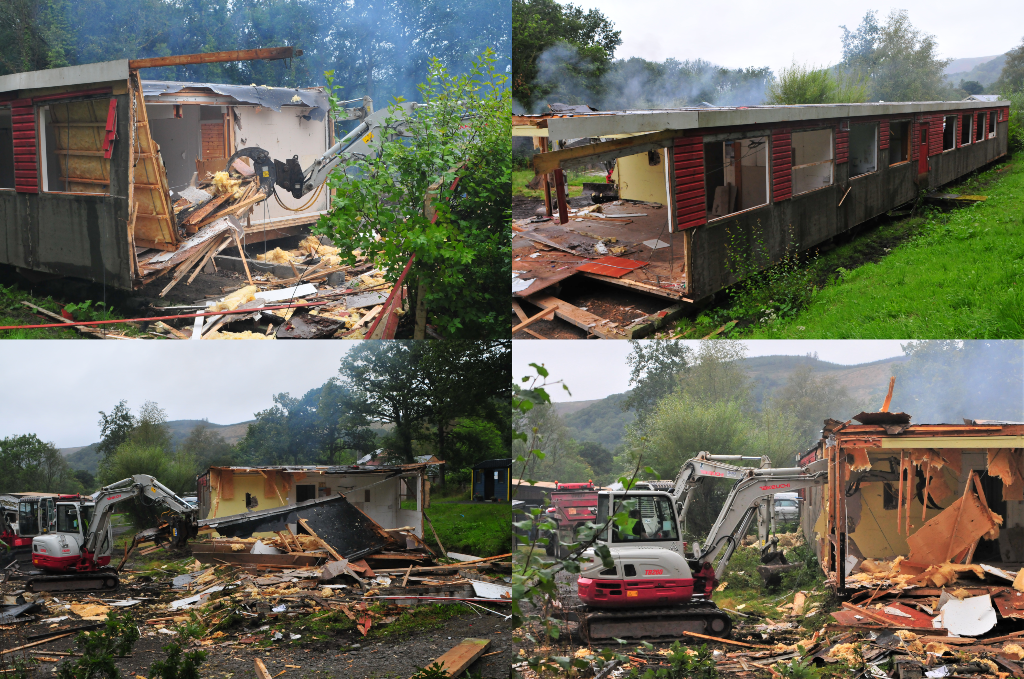 Collage of buildings being demolished