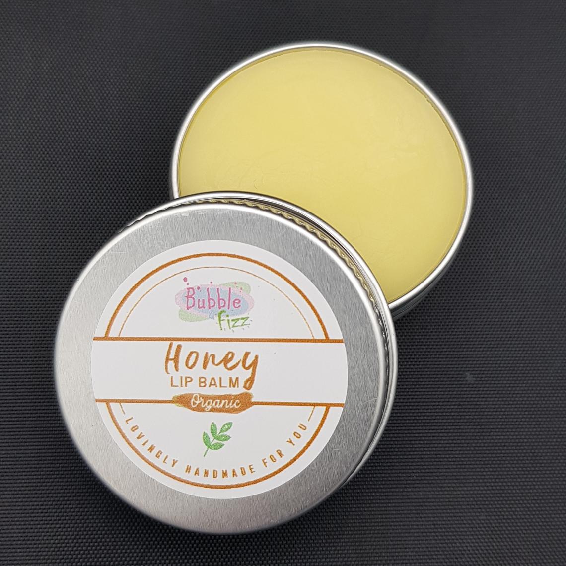 Close up of a honey lip balm.