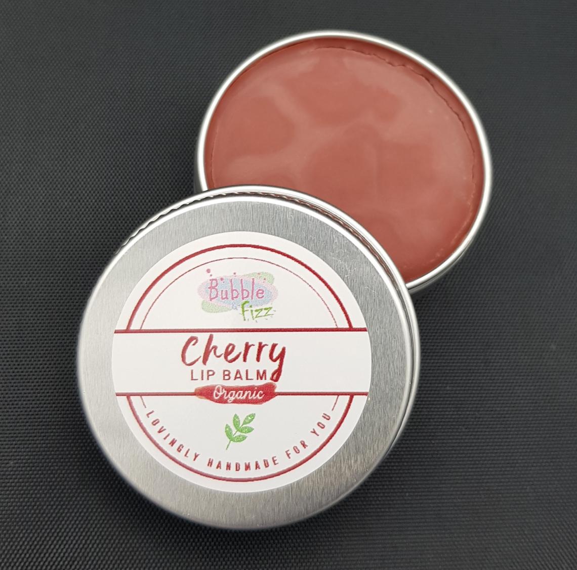 Close up of a cherry lip balm.