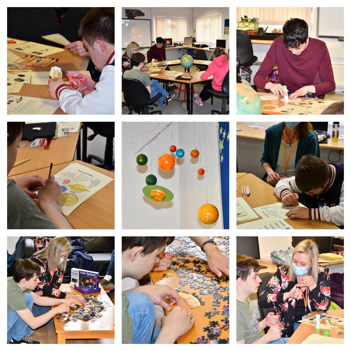 Young people learning about planets - collage