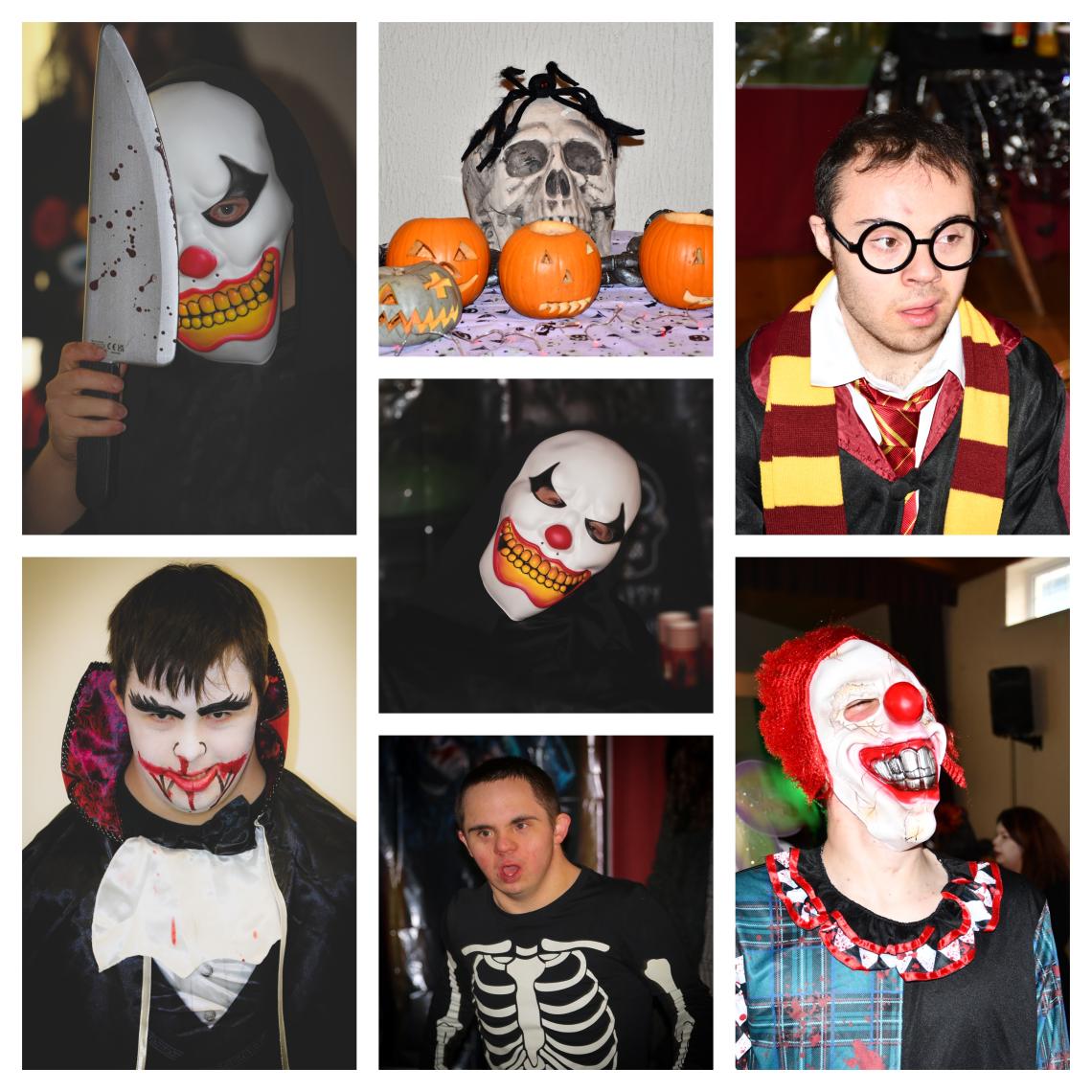 A collage of images showing people dressed up for Halloween.
