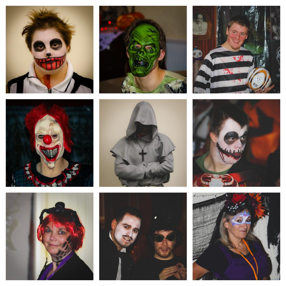  A collage of images showing people dressed up for Halloween.