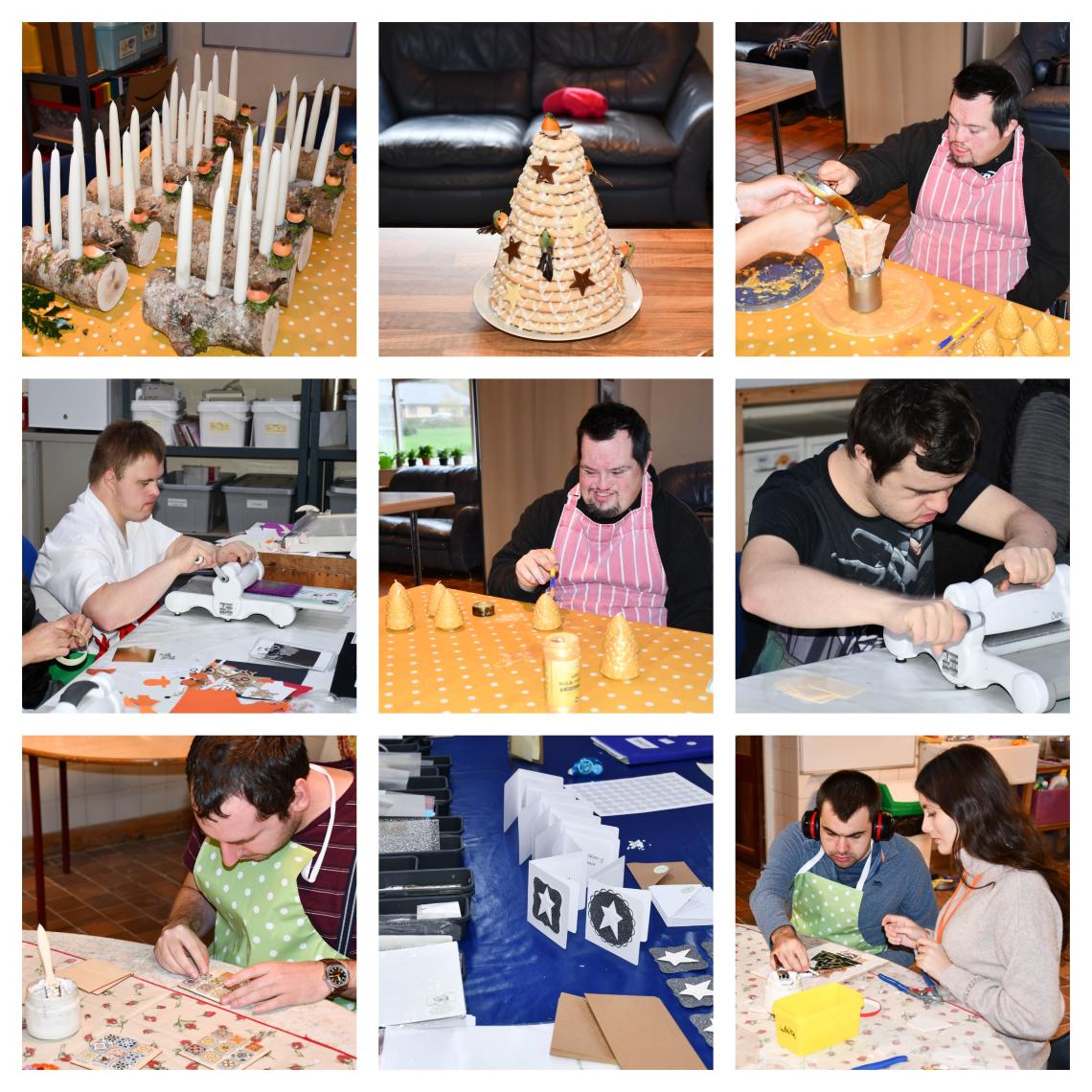 collage of residents making Christmas cards and candles
