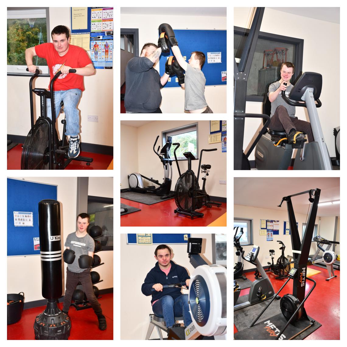 Collage of learners using the gym equipment