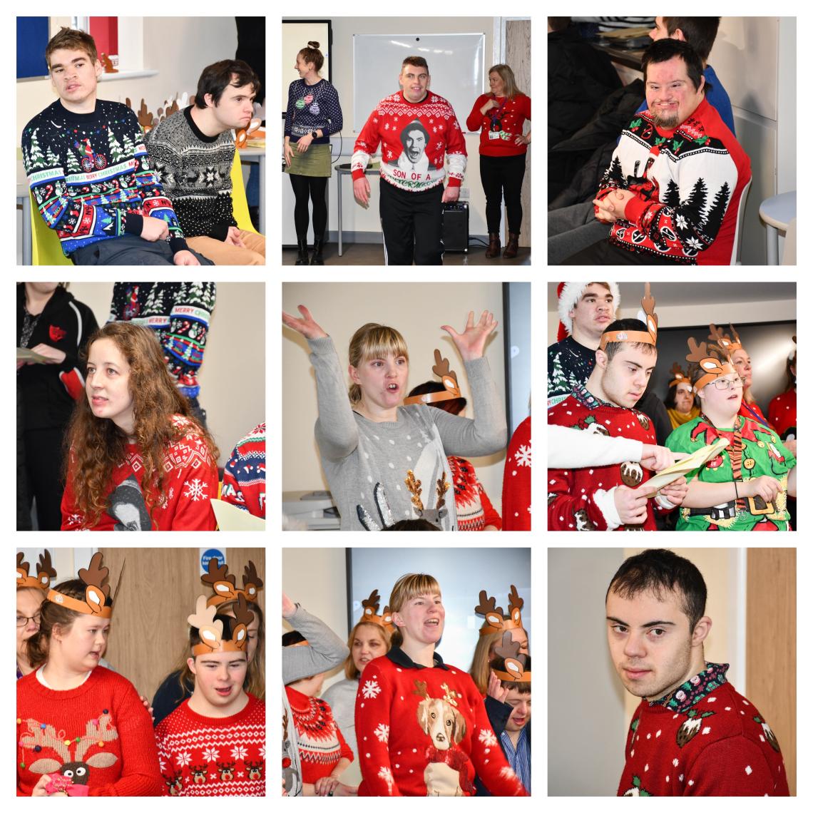collage showing learners wearing their Christmas jumpers