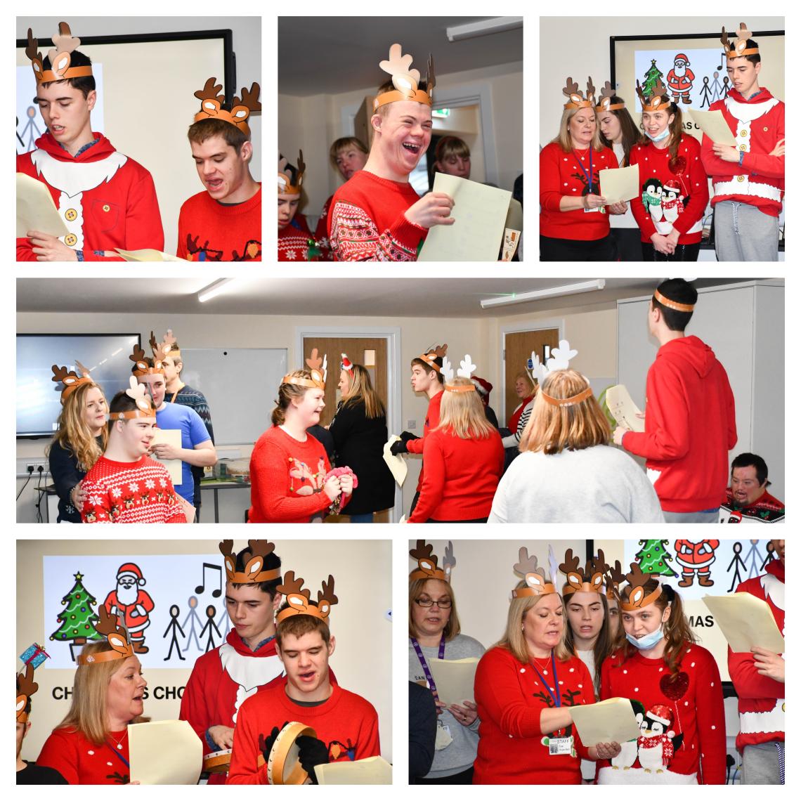 collage showing learners singing Christmas carols