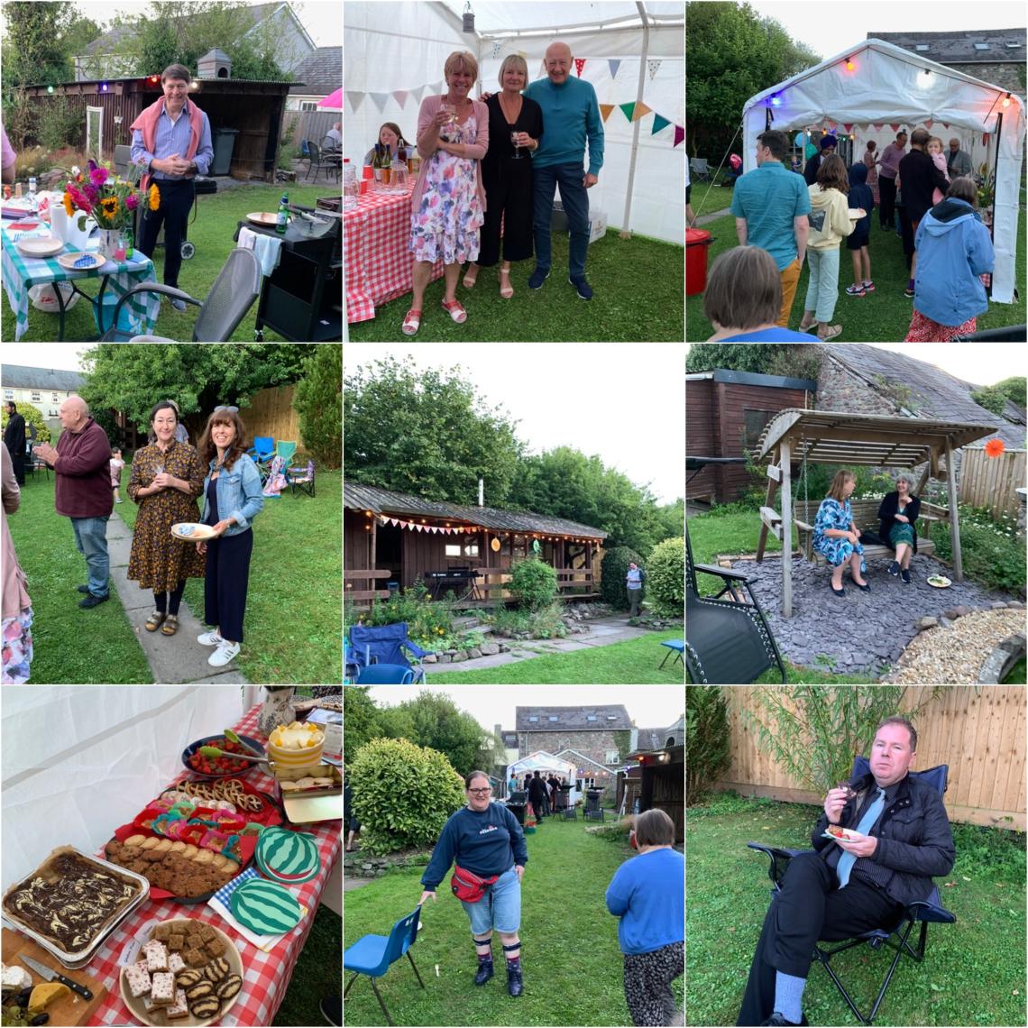 A collage of a party at Victoria House. 9 pictures of guests and residents enjoying themselves at a garden BBQ
