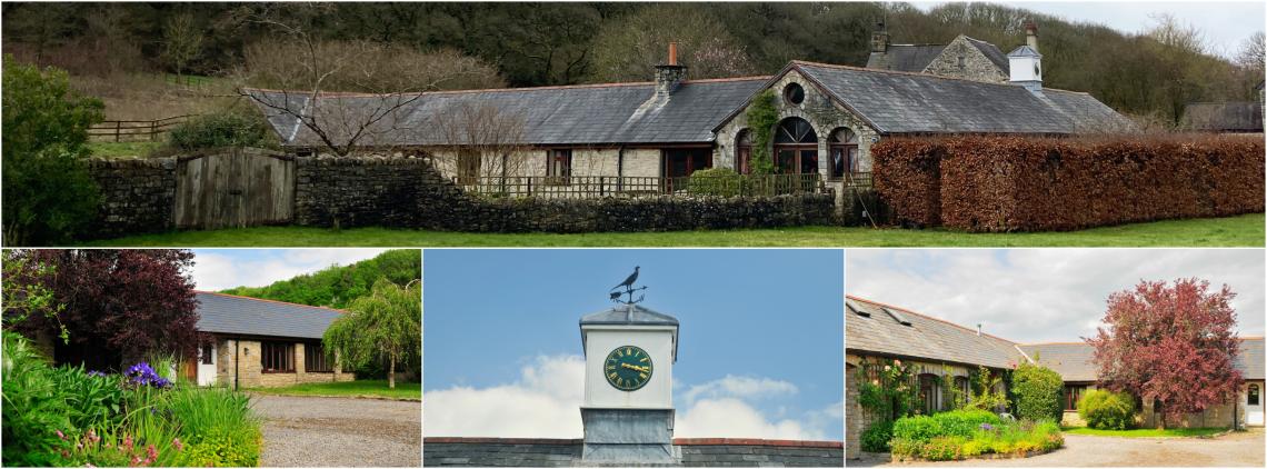 A montage of exterior photos of Garnllwyd Barns