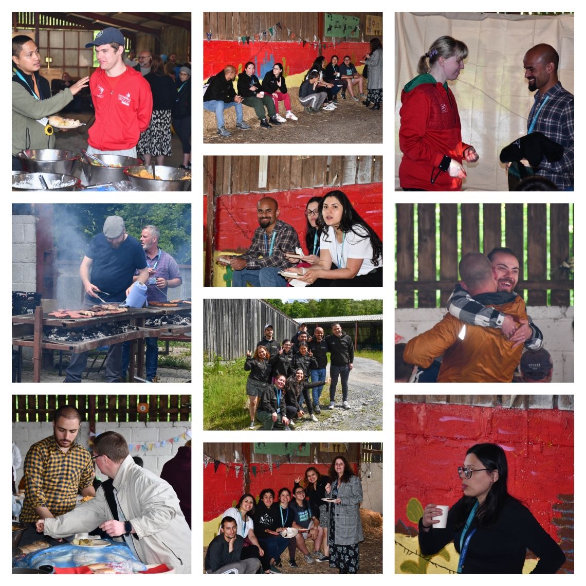 Collage of people at a BBQ party.