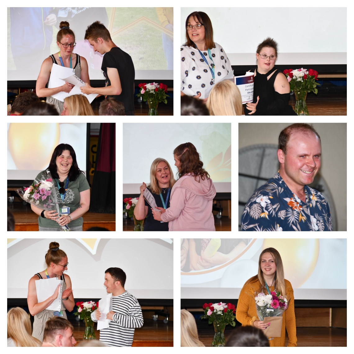 Collage of learners, residents and staff recieving their certificates