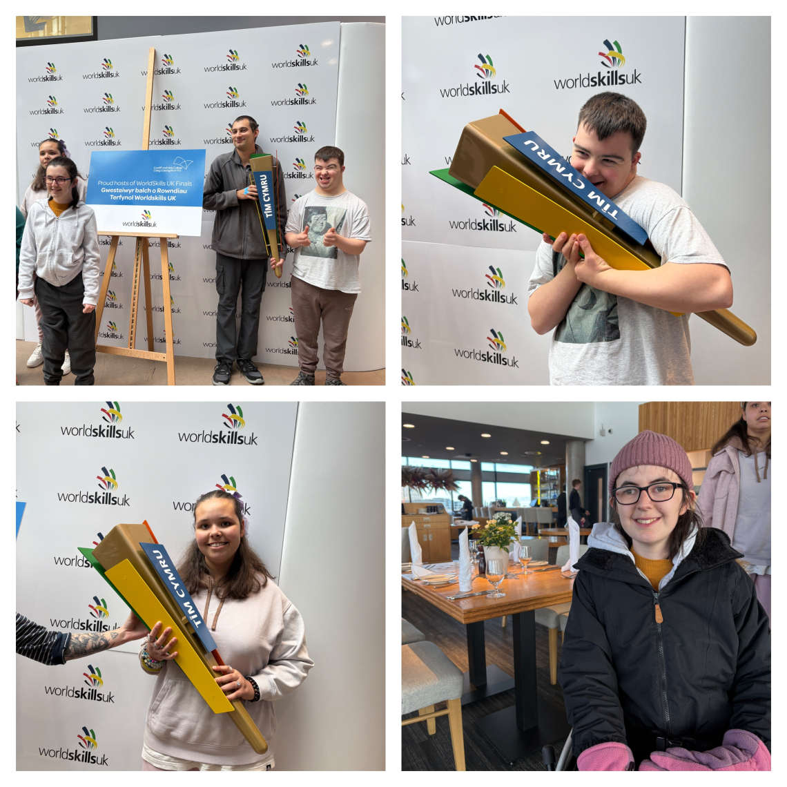 collage of learners attending world skills venue and holding the torch