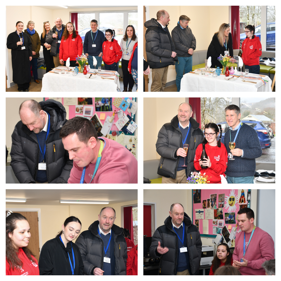 Collage of staff and learners meeting with Senedd member Cefin Campbell