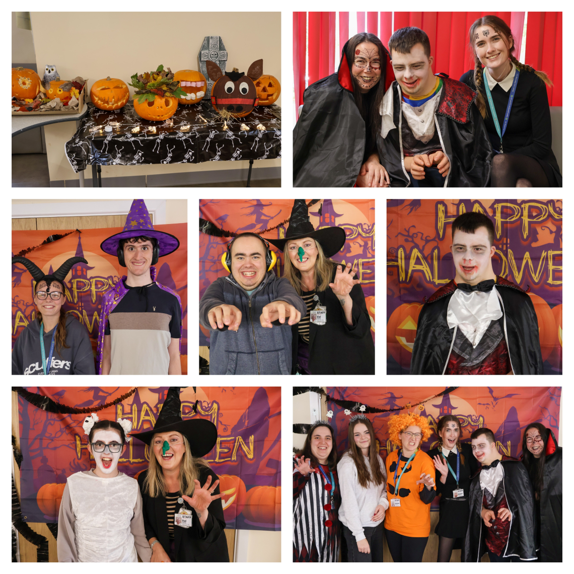 A collage of learners and staff in halloween fancy dress