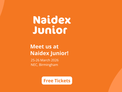An orange background - words that read Naidex Junior