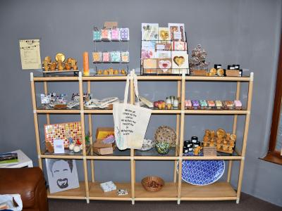 Products on shelf in shop