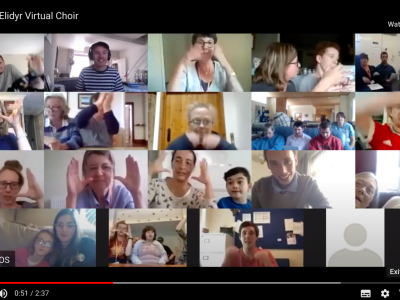 Virtual choir in a grid on YouTube.