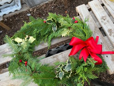 A Christmas Wreath on a pallet