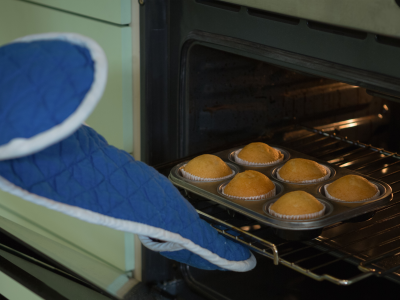 Buns going into the oven.